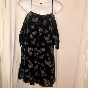 Black Floral Cold Shoulder Dress